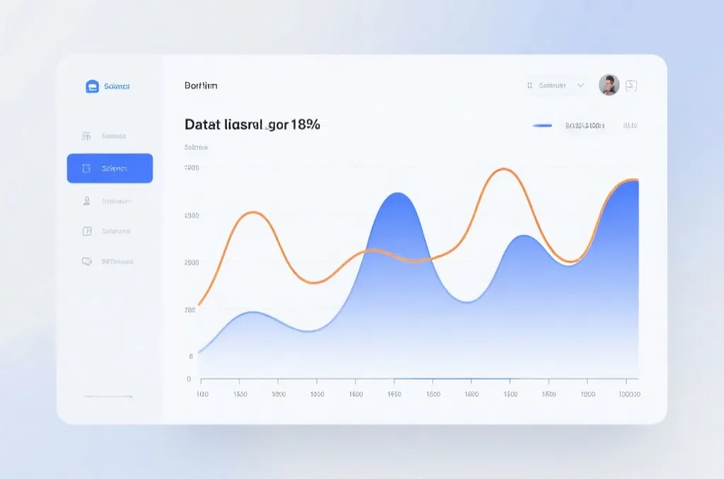 A clean modern data visualization dashboard showing abstract blue and orange line graphs with a horizontal timeline axis